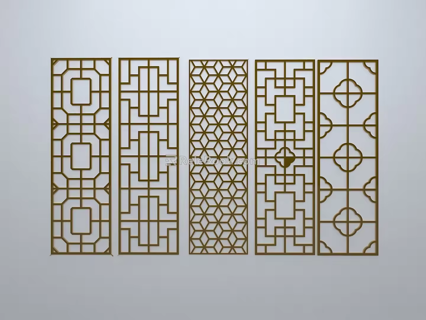 Chinese-style window grilles line silhouette pane window sill border engraved window edge strip construction 3d model