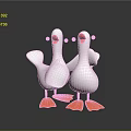 Cute White Duck Figurines With Orange Beaks Feet And Black Eyes On Dark Background