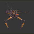 Mechanical Creature Four Legged Robot With Antennas Cannon Yellow Purple Mechanical Structure 3d model