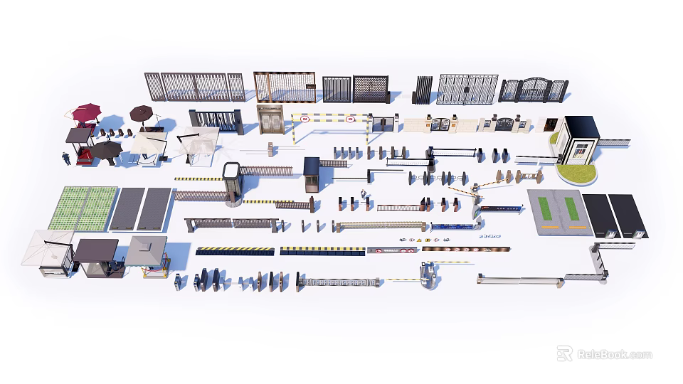 Urban Public Facilities Collection Including Fences Railings Seats And Green Areas 3d model 