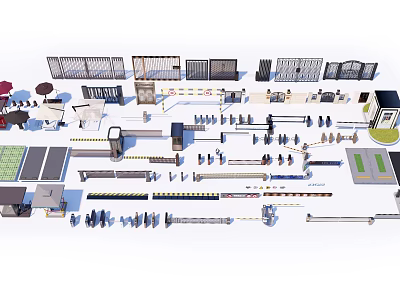 Urban Public Facilities Collection Including Fences Railings Seats And Green Areas 3d model