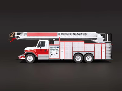 Red and White Fire Truck With Extendable Ladder And Rescue Equipment 3d model