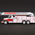 Red and White Fire Truck With Extendable Ladder And Rescue Equipment