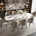 Elegant Modern Dining Table Set With Marble Tabletop Beige Chairs Gold Legs And Decorative Background