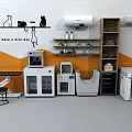 Modern Dryer Interior With Shelves Workbench And Cat Themed Wall Decor 3d model