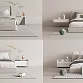 Modern Double Bed With Bedside Tables Soft Pillows And Decorative Plants On Rug