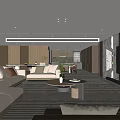 Modern Open Concept Living Dining Area With Sofas And Coffee Tables 3d model