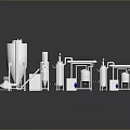 Stainless Steel Industrial Equipment With Conical Tanks Pipes And Valves