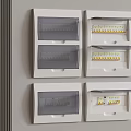 White Wall Mounted Electrical Distribution Boxes With Transparent Covers And Switches 3d model