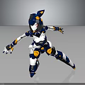 Futuristic Anthropomorphic Mech Character With Blue Orange Armor In Dynamic Combat Pose