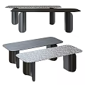 Modern Design Tables with Wood Grain and Speckled Tabletops and Black Cylindrical Legs