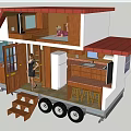 Travel Trailer Mobile Home With Kitchen Bar Counter Staircase And Wheels