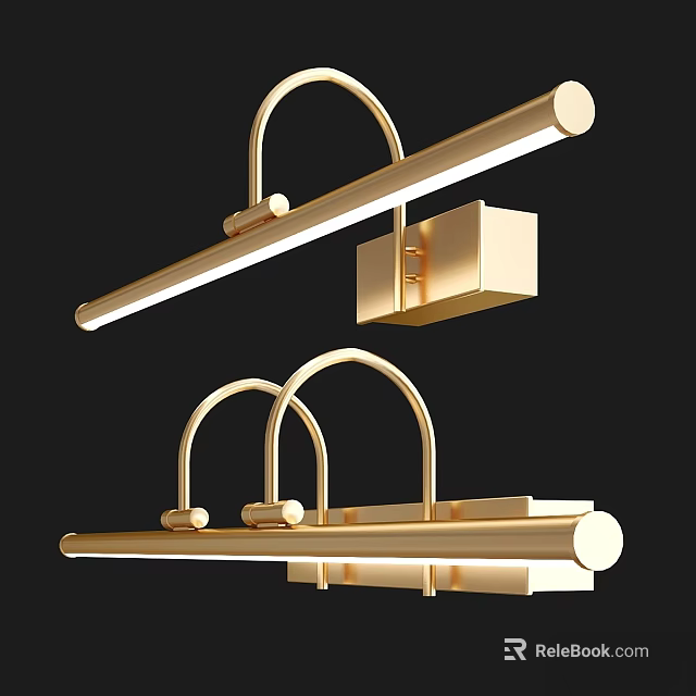 Golden Modern Wall Lamps With Arched Brackets And Linear Light Design 3d model 