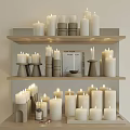 Candle Lamp Decorative Display on Multi Layered Shelves with Various Designs and Warm Lighting