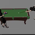 Two Women Playing Billiards On Green Pool Table With Cue Sticks 3d model