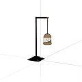 Decorative Brass Birdcage Hanging On Black Metal Stand With Square Base