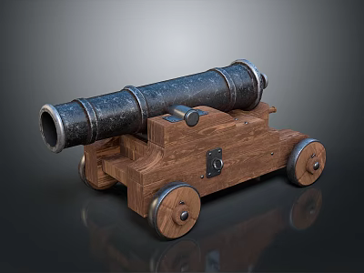 Ancient Cannon Weapon With Wooden Carriage Metal Barrel And Wheels 3d model