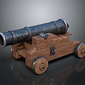 Ancient Cannon Weapon With Wooden Carriage Metal Barrel And Wheels