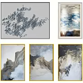 Modern Abstract Wall Art With Gold Lines Cloud Patterns And Mountain Designs