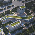 Modern Office Buildings With Green Roofs And Landscaped Surroundings In Urban Complex