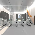 Modern Public Facility Interior With Turnstiles Gray Orange Walls And Bright Lighting