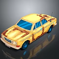 Old Yellow Rusty Car With Blue Windows Blue Wheels And Antenna
