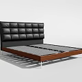Modern Double Bed with Black Leather Tufted Headboard and Wooden Frame