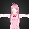 3D Anime Character Model in Pink Qipao with Long Pink Hair Floral Patterns Arms Outstretched