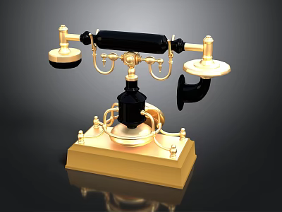 Vintage Gold and Black Telephone with Classic Dial Design and Brass Base 3d model