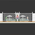 Cartoon Tennis Court Scene With Lego Style Characters White Fence Yellow Surface And Seating Area