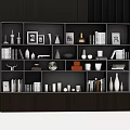 Modern Dark Bookcase With Multiple Compartments Books Vases And Decorative Items 3d model