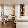 Tatami Bedroom Interior With Minimalist Design Wooden Floor Desk And Bookshelf Lighting