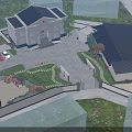 Detailed Aerial Planning of Institutional Complex with Main Building Courtyard Greenery and Parking Areas