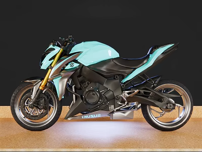Suzuki Modern Teal Motorcycle With Sleek Body Golden Forks And Black Details 3d model