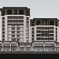 Modern Multi story Apartment Building Exterior With Ground Floor Shops And Glass Windows