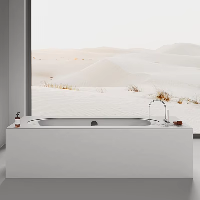 Modern Bathtub In Bathroom With Large Window And Desert View 3d model