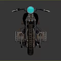 Vintage Motorcycle With Classic Design Blue Headlight Brown Seat Large Tires And Metal Frame