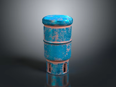 Rusted Blue Cylindrical Industrial Component With Multi Layered Design and Base Openings 3d model