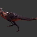Carnivorous Dinosaur 3D Character With Dark Body Red Throat Striped Tail Sharp Teeth Claws 3d model