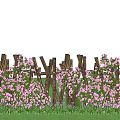 Outdoor Living Wall With Wooden Fence Covered In Pink Flowers And Green Foliage