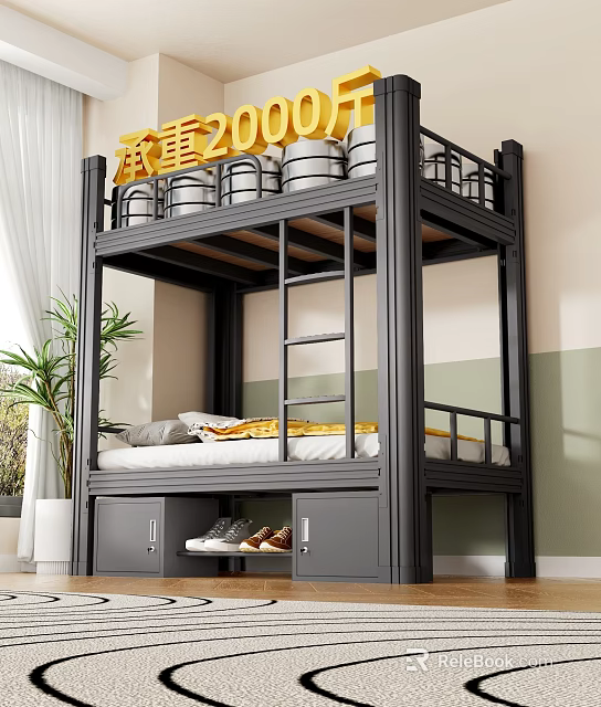 Bunk Bed With Dark Frame Ladder Storage Drawers And 200kg Capacity 3d model 