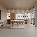 Modern Boutique Interior Featuring Wooden Display Shelves And Product Arrangements With Decorative Elements