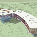 Modern School Building Design With Dome Skylights Green Garden And Plaza