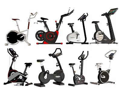 Various Styles of Exercise Bikes as Sports Equipment With Ergonomic Design and Digital Screens 3d model