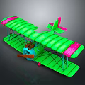 Green Biplane Toy With Pink Edges Blue Body And Propeller For Space Theme