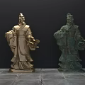 Two Ancient Figure Landscape Sculptures In Traditional Robes With Different Colors Standing On Stone Ground