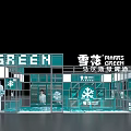 Snow Beer Marrs Green Display Booth With Transparent Design And Green Theme Featuring People Inside