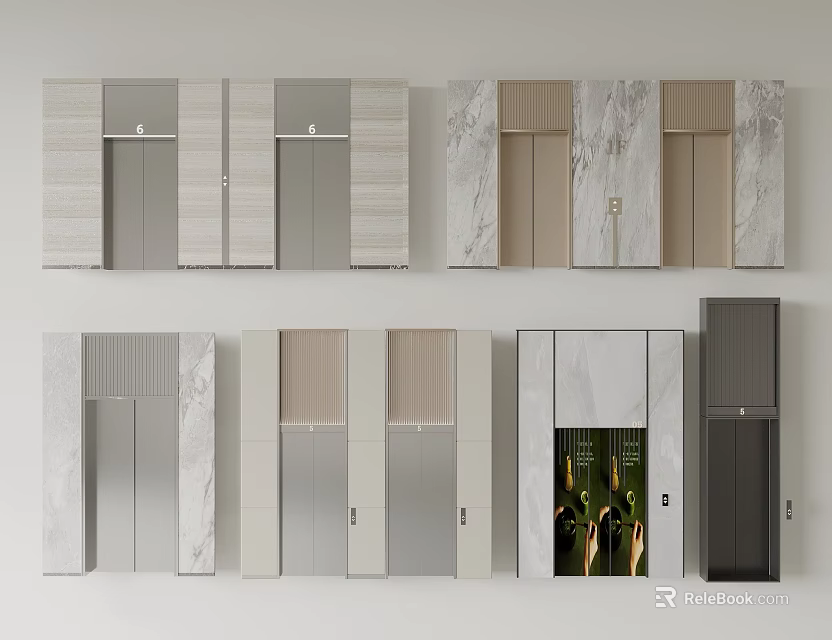 Modern Elevator Interior Design Featuring Wood Marble Metal Panels And Styles 3d model 