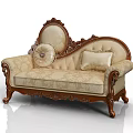 Classical Carved Wooden Frame Chaise Lounge with Elegant Fabric and Decorative Pillows
