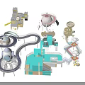 Colorful Creative Playground Equipment With Slides Castle Shaped Rotating Structures And Interactive Elements